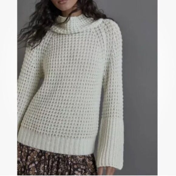 Anthropologie Maeve Dionne Sweater Women's‎ XS Mint Green Nylon Bell Sleeve Soft - Picture 1 of 15